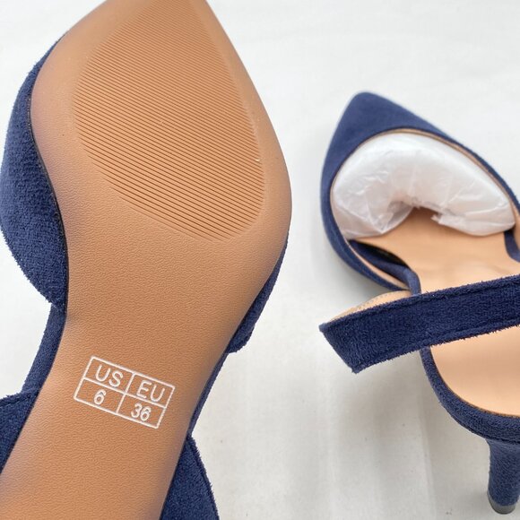 Navy Mid Heels Pumps Pointed Toe Slingback Sandals Party Casual Dress Shoes - Picture 4 of 7